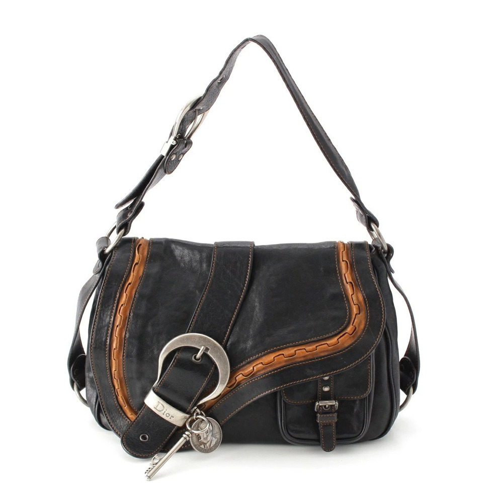 Christian Dior Gaucho Hobo Bag Black x Brown